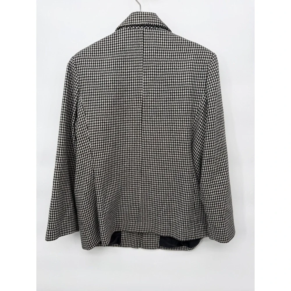 Sag Harbor Houndstooth Wool Blend Zip Up Jacket Vintage Professional Size 14